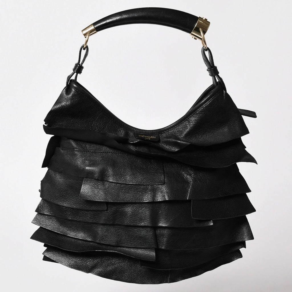 Saint Laurent Tropez Bag Black Ruffle Leather Logo Shoulder Gold — view 2