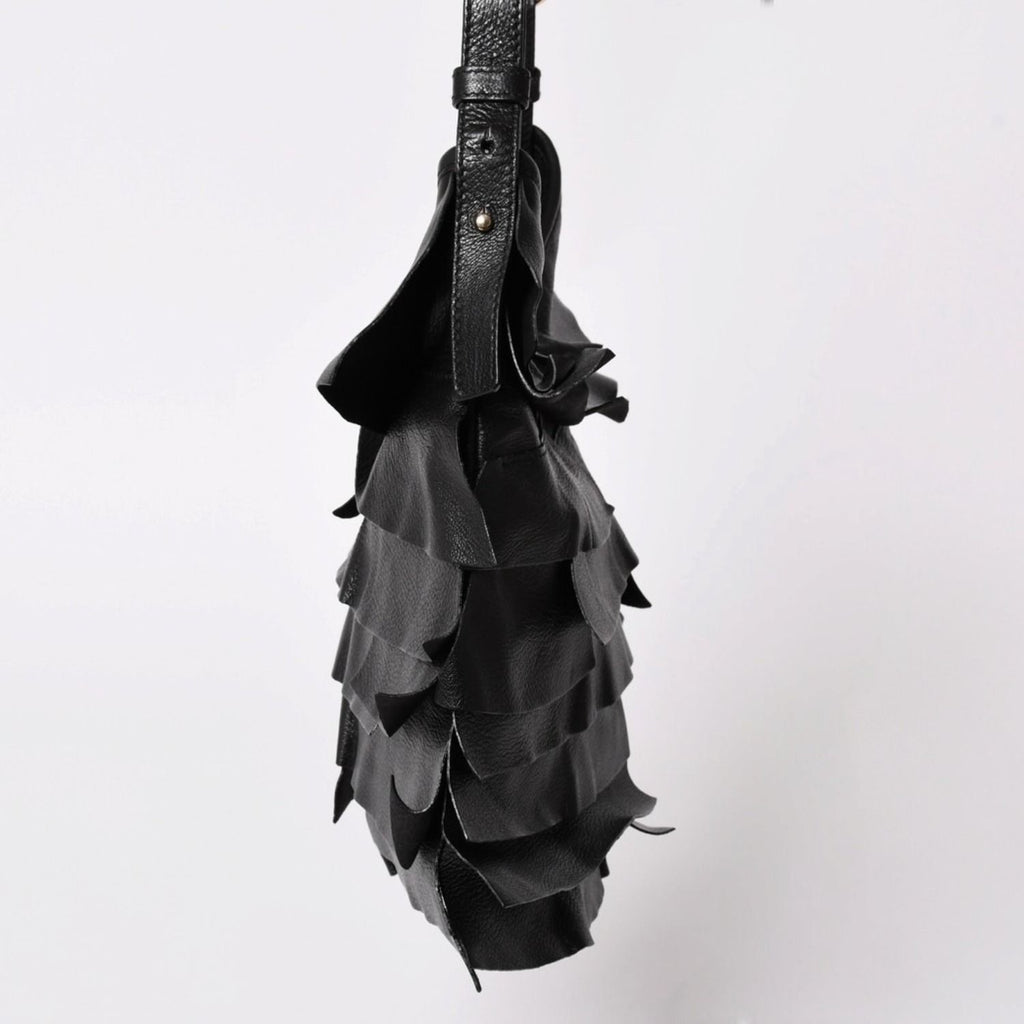 Saint Laurent Tropez Bag Black Ruffle Leather Logo Shoulder Gold — view 4