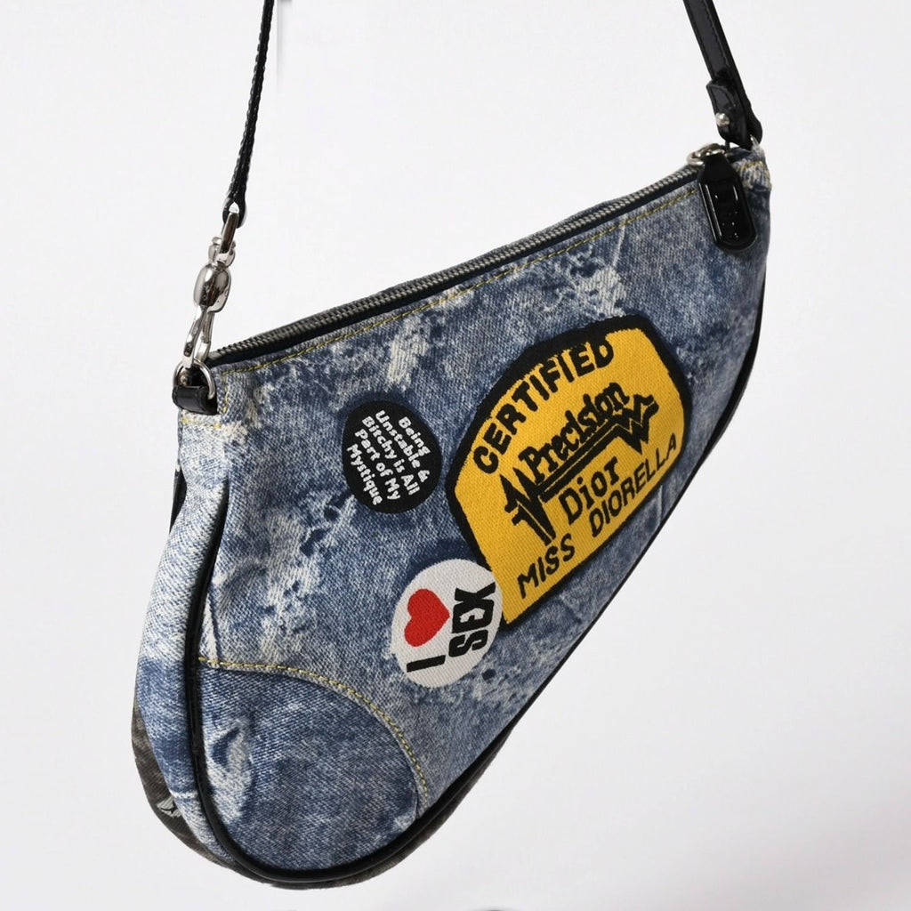 Dior Miss Diorella Denim Printed Saddle Bag Trompe L'oeil Leather Galliano — view 3
