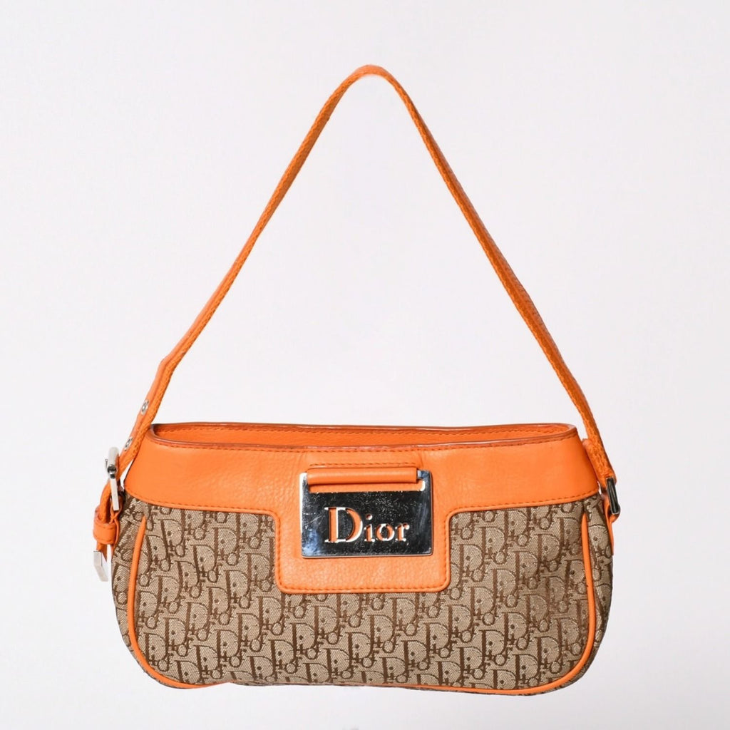 Dior Street Chic Trotter Pattern Bag Canvas Galliano Era Orange Beige Leather