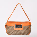 Dior Street Chic Trotter Pattern Bag Canvas Galliano Era Orange Beige Leather