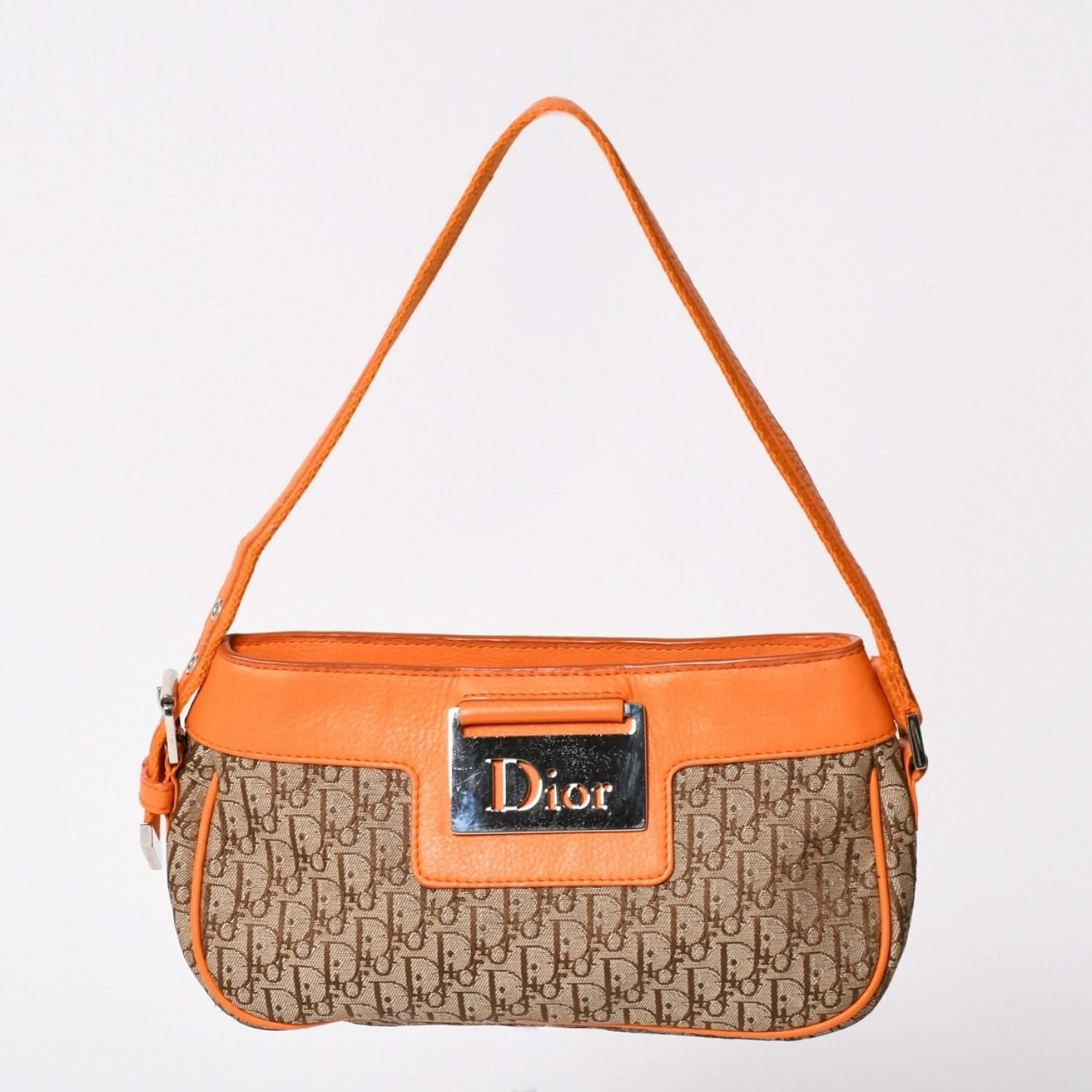 Dior Street Chic Trotter Pattern Bag Canvas Galliano Era Orange Beige Leather