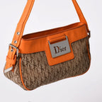 Dior Street Chic Trotter Pattern Bag Canvas Galliano Era Orange Beige Leather — view 3