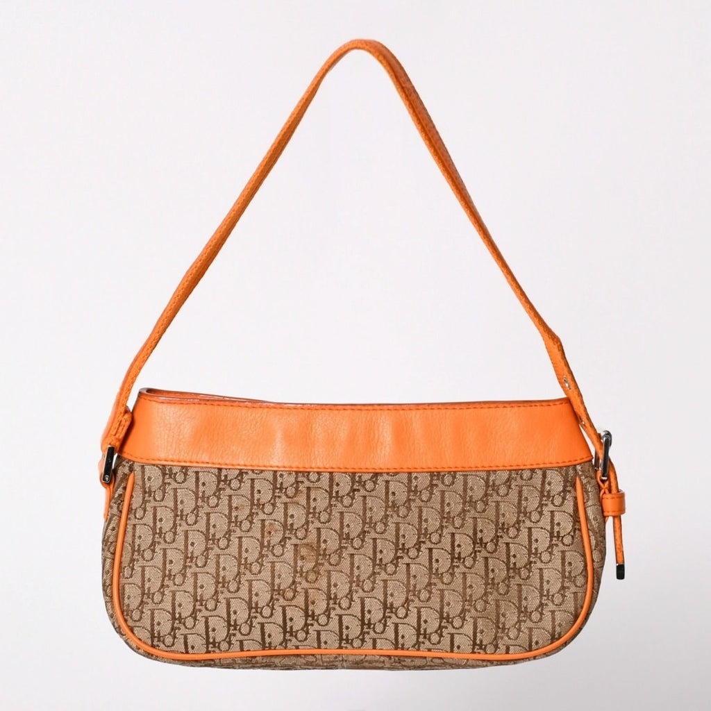 Dior Street Chic Trotter Pattern Bag Canvas Galliano Era Orange Beige Leather — view 2