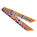 Hermes Twilly Bolduc Check Silk 100% Orange Scarf