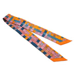 Hermes Twilly Bolduc Check Silk 100% Orange Scarf