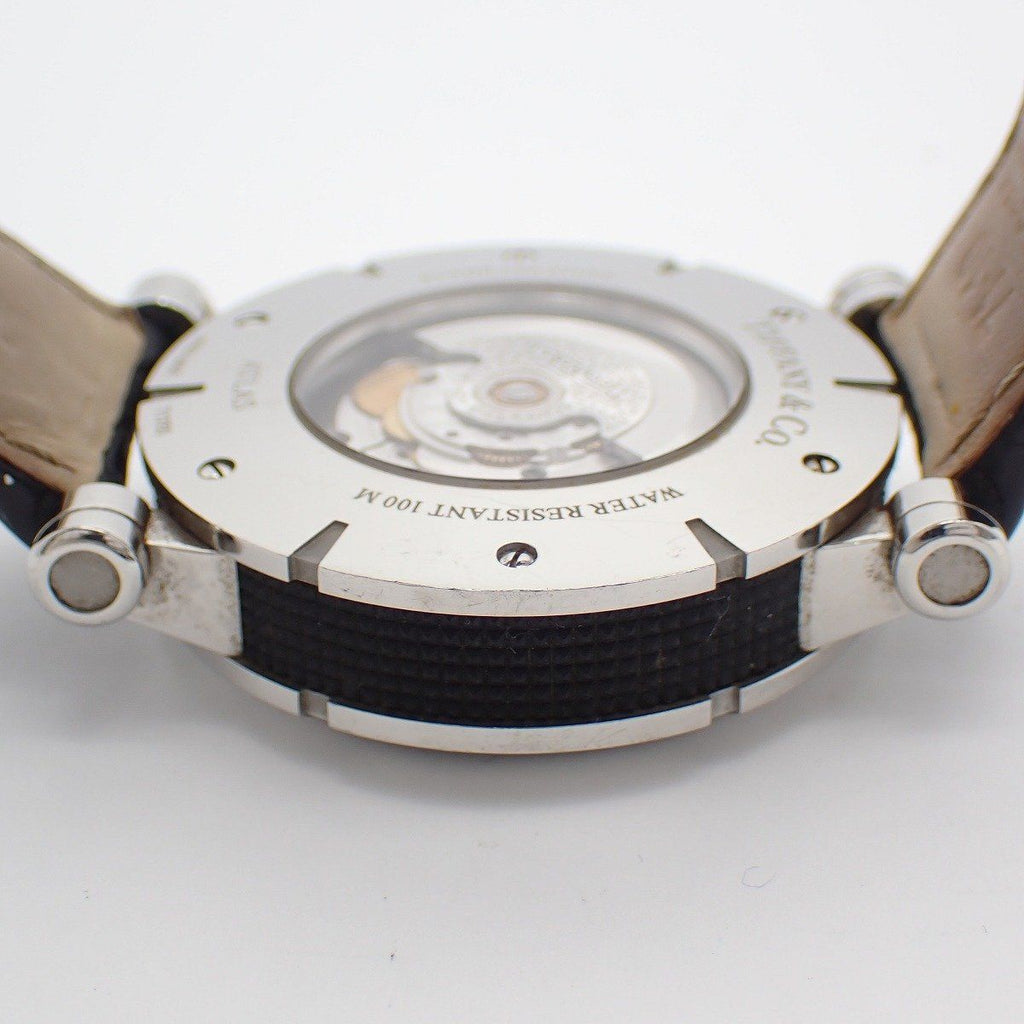 Tiffany & Co Atlas Gent Automatic Winding Watch Black Dial Slotted Back Leather — view 8