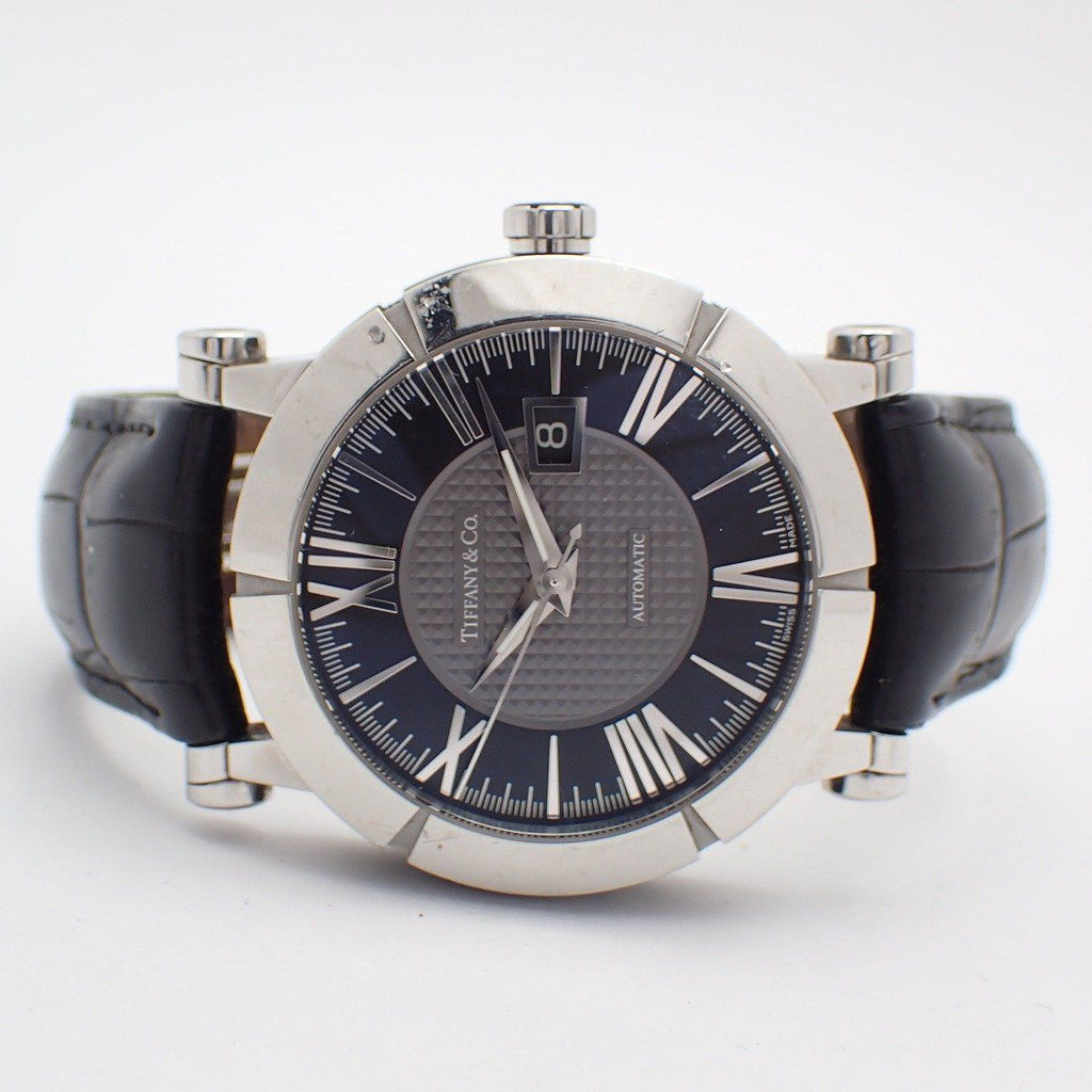 Tiffany & Co Atlas Gent Automatic Winding Watch Black Dial Slotted Back Leather — view 2