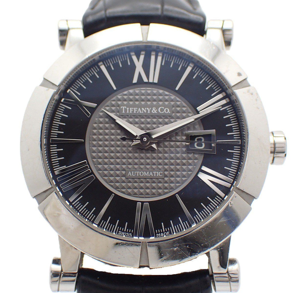 Tiffany & Co Atlas Gent Automatic Winding Watch Black Dial Slotted Back Leather