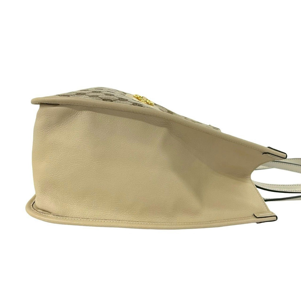 Gucci GG Logo Horsebit Canvas Leather Tote Shoulder Bag Beige — view 6