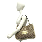 Gucci GG Logo Horsebit Canvas Leather Tote Shoulder Bag Beige — view 2
