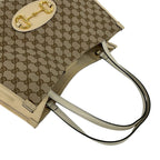 Gucci GG Logo Horsebit Canvas Leather Tote Shoulder Bag Beige — view 4