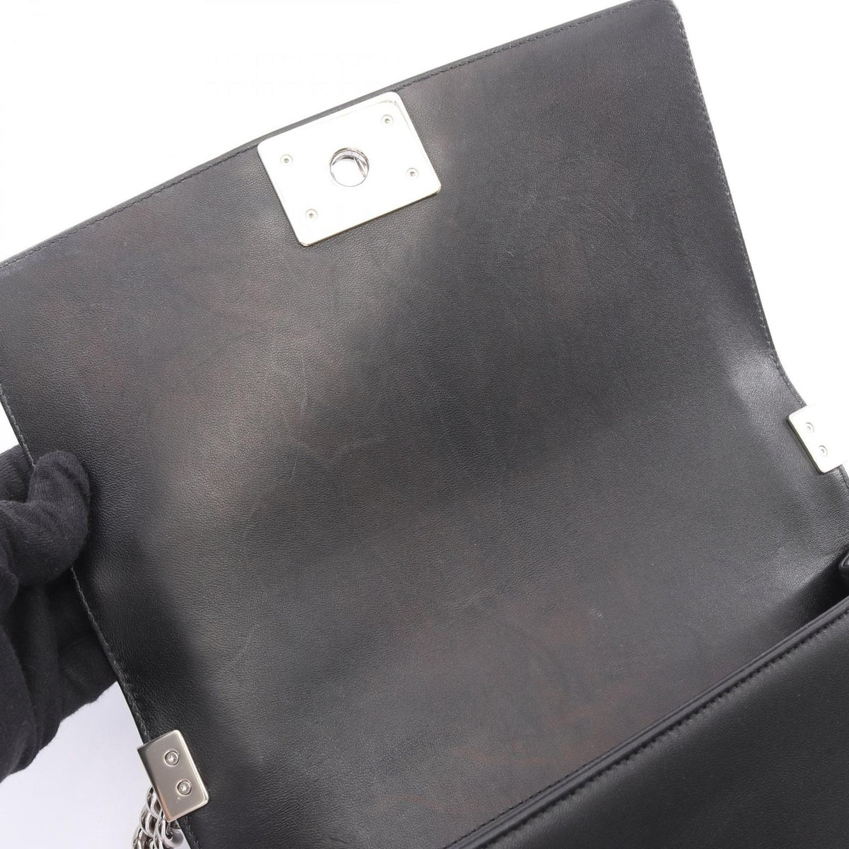 Chanel Shoulder Bag Stitch Black Silver Lambskin Chain — view 6