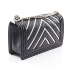 Chanel Shoulder Bag Stitch Black Silver Lambskin Chain — view 2