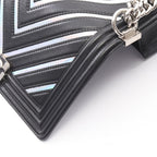 Chanel Shoulder Bag Stitch Black Silver Lambskin Chain — view 9