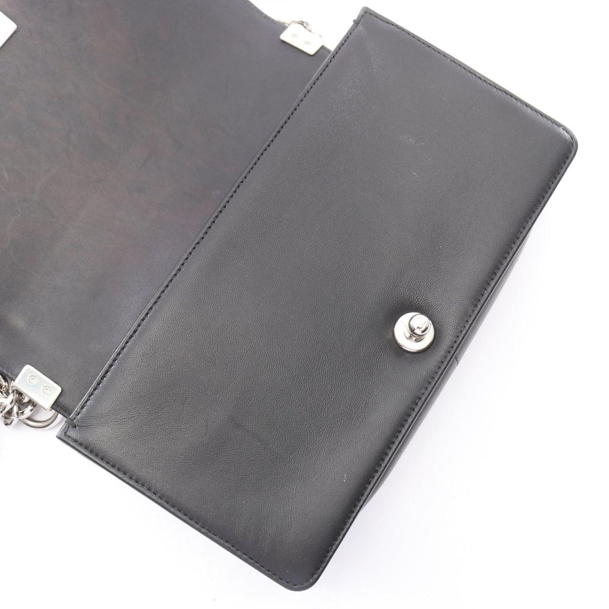 Chanel Shoulder Bag Stitch Black Silver Lambskin Chain — view 8