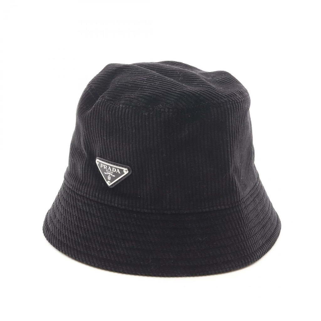 Prada Hat Triangle Plate Corduroy Bucket
