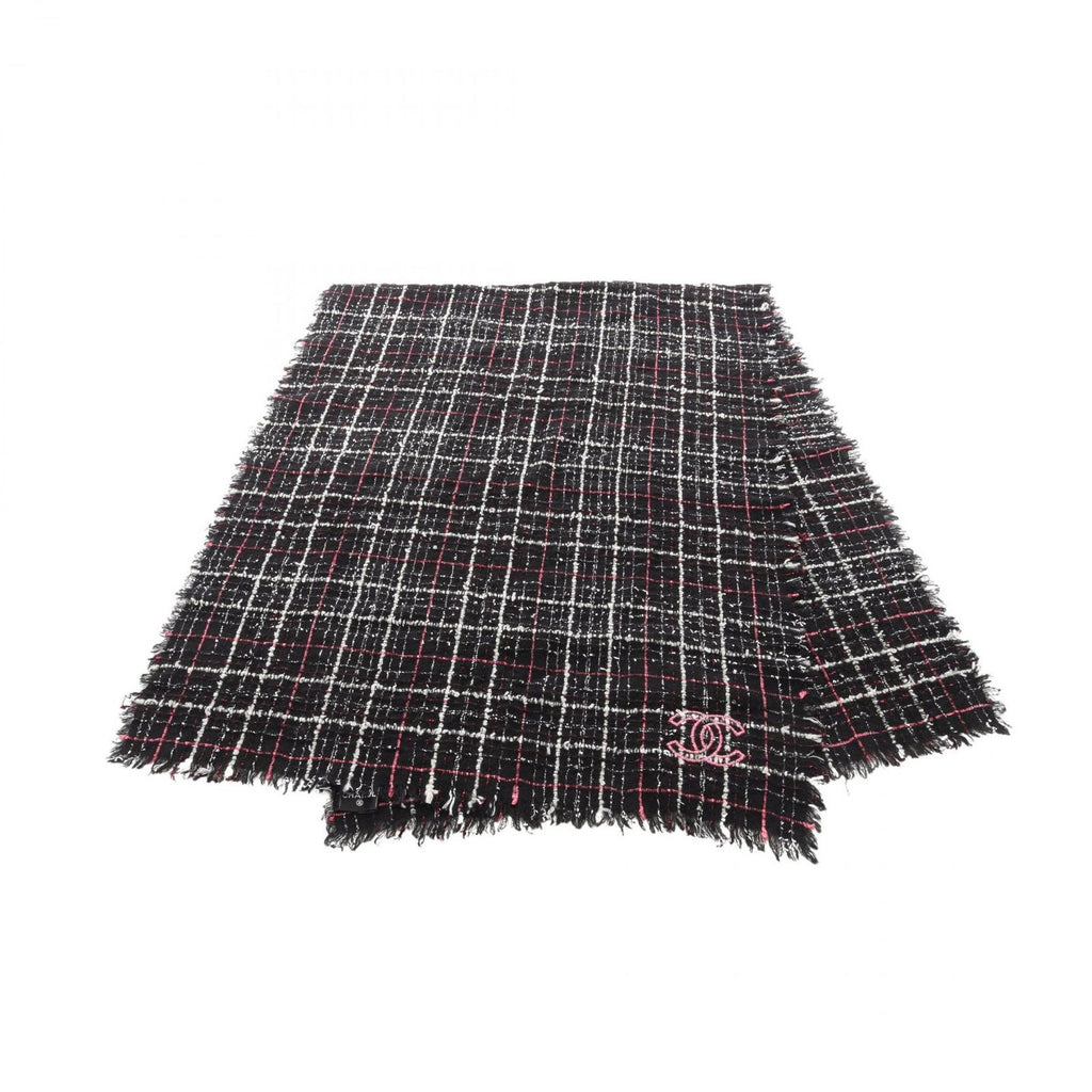 Chanel Shawl CC Logo Tweed Wool Scarf