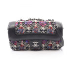 Chanel Shoulder Bag Quilted Black Multi Fabric Lambskin Chain
