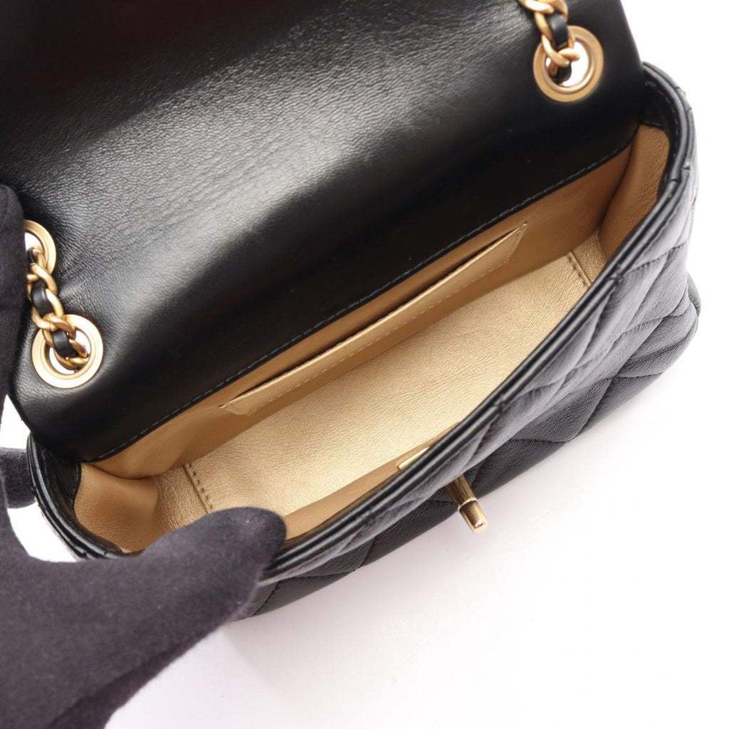 Chanel Shoulder Bag Quilted Mini Black Lambskin Mini Chain — view 3