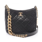 Chanel Shoulder Bag Quilted Small Hobo Black Lambskin Chain