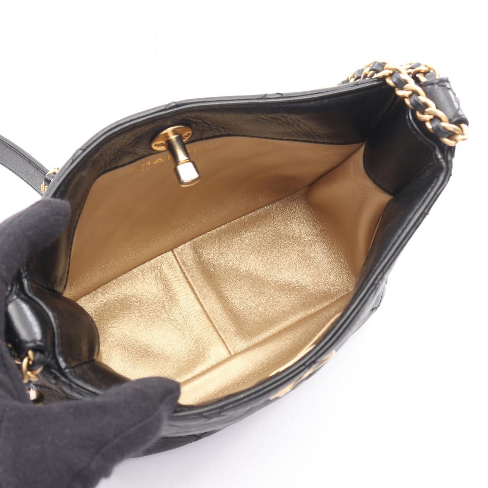 Chanel Shoulder Bag Quilted Small Hobo Black Lambskin Chain — view 3