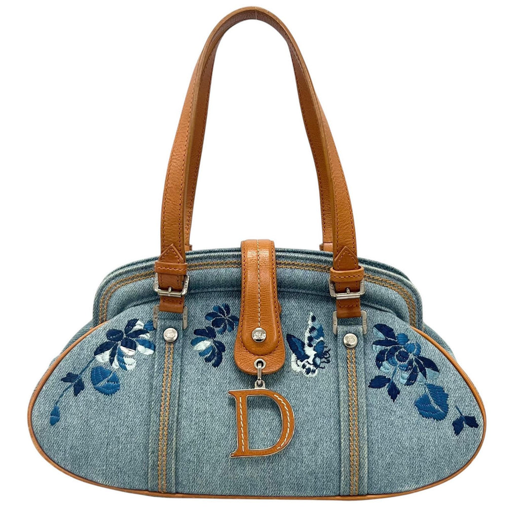 Dior Handbag John Galiano Blue Flower Embroidery
