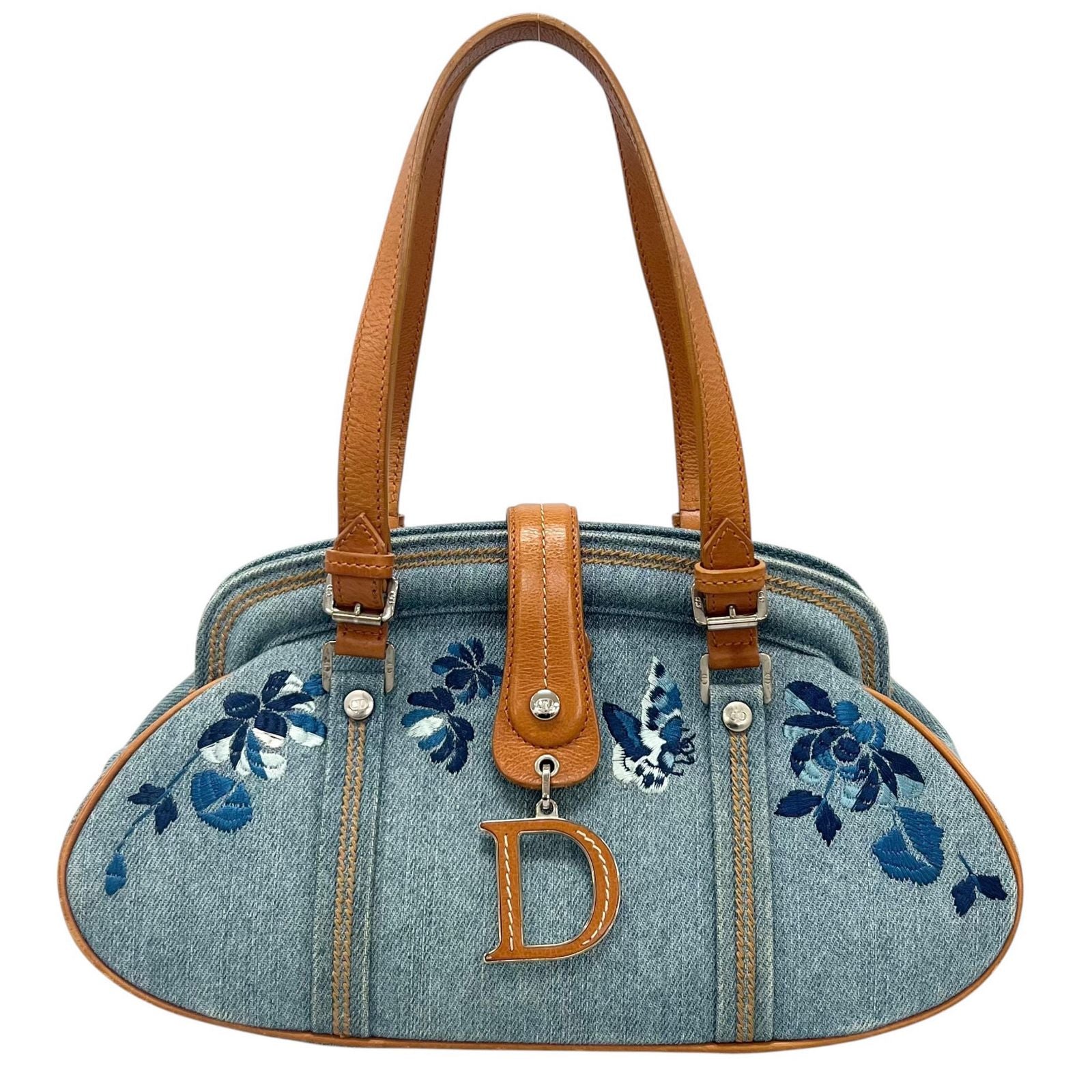 Dior Handbag John Galiano Blue Flower Embroidery