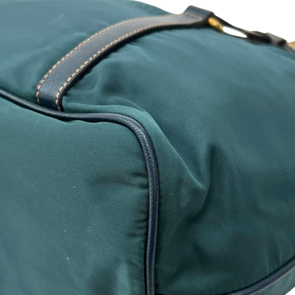 Prada Tessuto Saffiano Nylon Leather Green Tote Gold — view 7