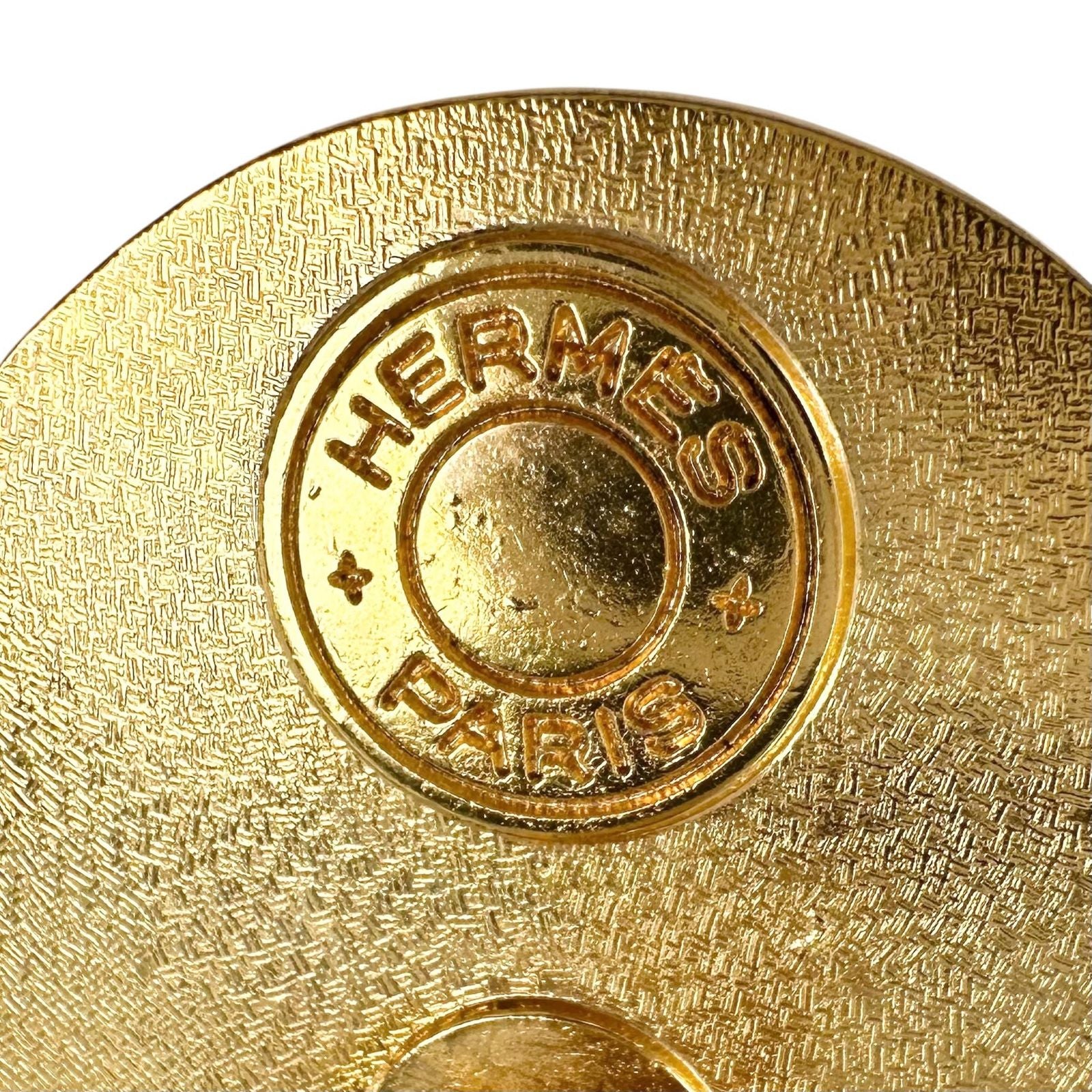 Hermes Leather Metal Brown Earrings Gold — view 6