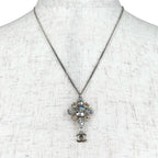 Chanel CC Logo Metal Rhinestone Silver Necklace — view 3