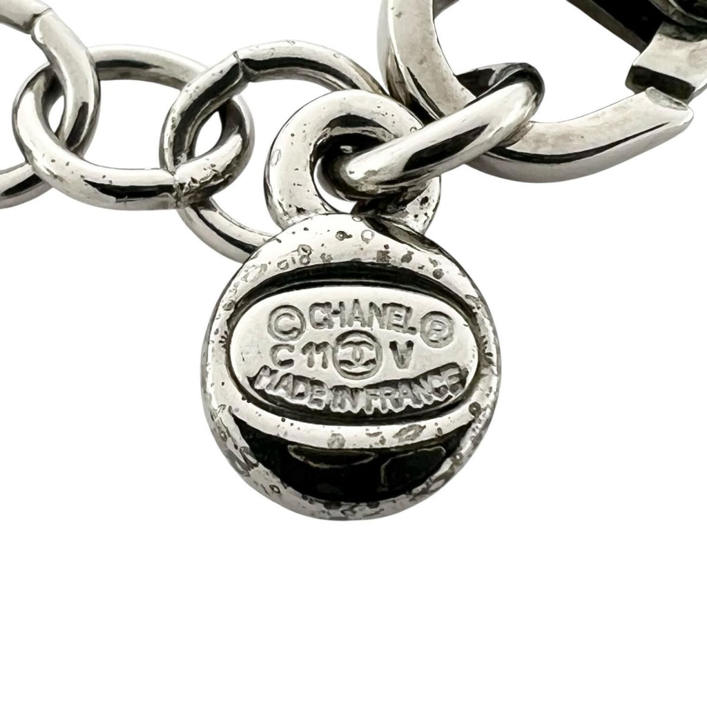 Chanel CC Logo Metal Rhinestone Silver Necklace — view 6
