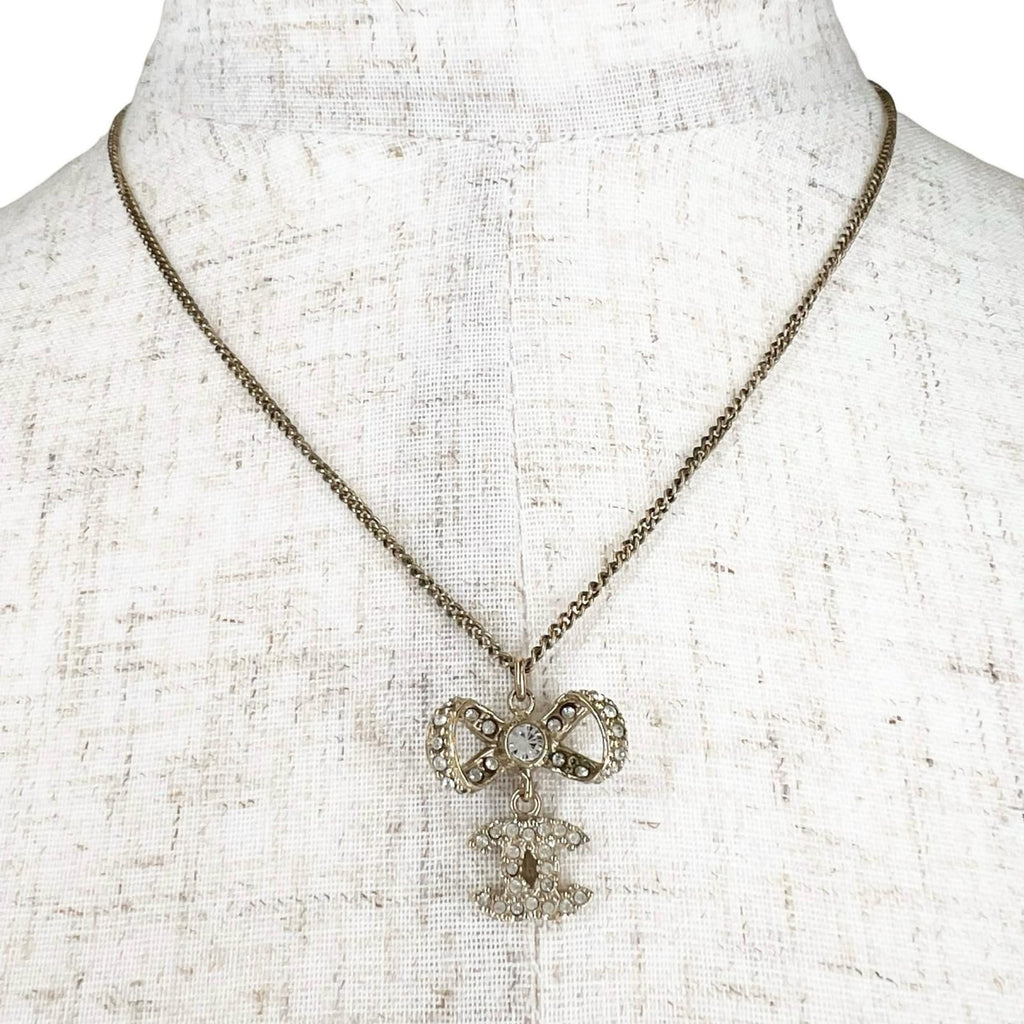 Chanel CC Logo Ribbon Motif Metal Gold Necklace — view 3