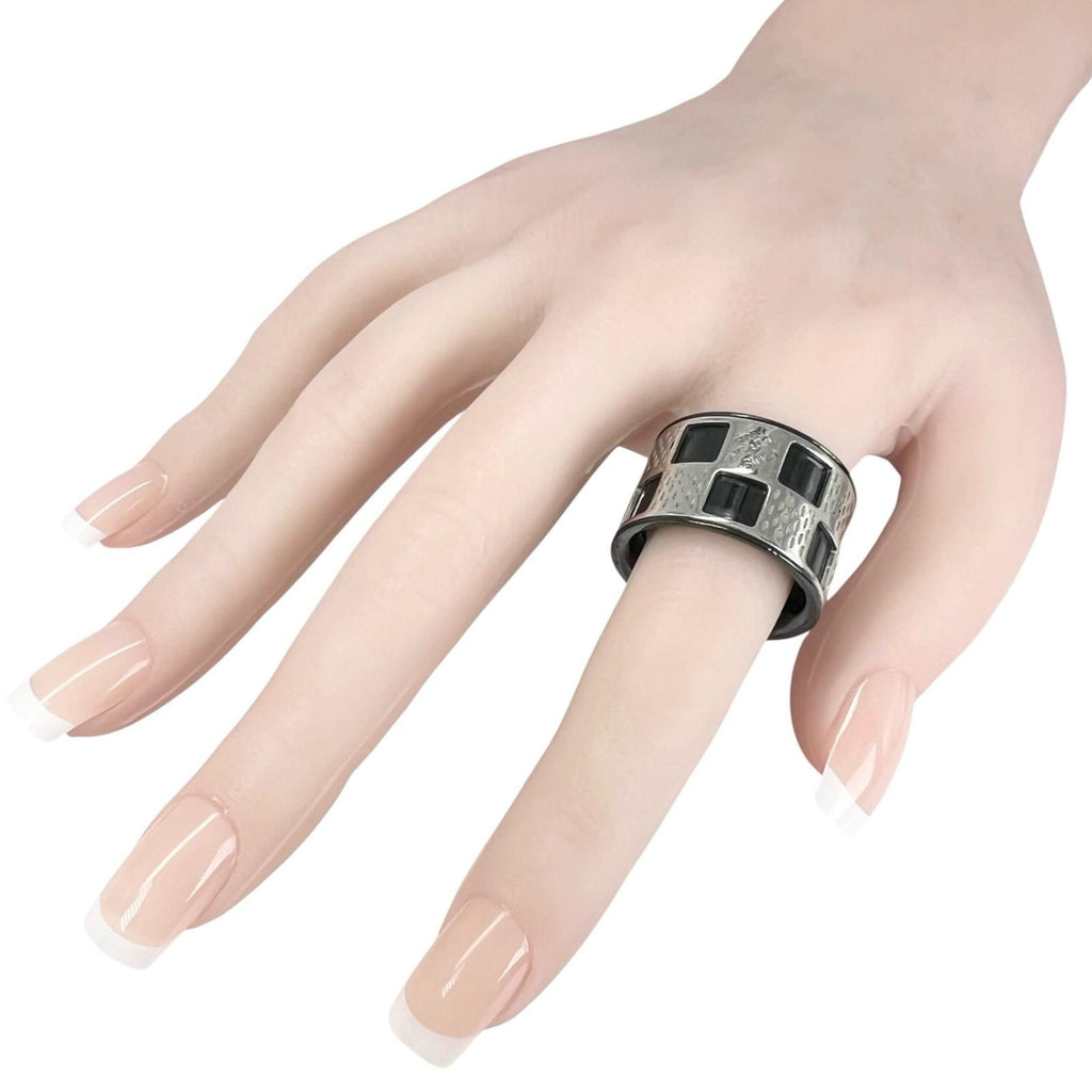 Louis Vuitton Damier Parforet Metal Silver Black Ring — view 7