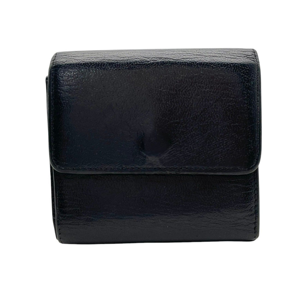 Chanel CC Logo Hook Bifold Wallet Leather Black Gold Flap Compact Folding Coin — view 3