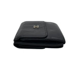 Chanel CC Logo Hook Bifold Wallet Leather Black Gold Flap Compact Folding Coin — view 5