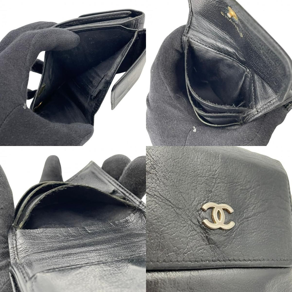 Chanel CC Logo Hook Bifold Wallet Leather Black Gold Flap Compact Folding Coin — view 8