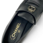 Chanel Loafers Leather Shoes Black Gold CC Logo Flat — view 7