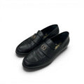 Chanel Loafers Leather Shoes Black Gold CC Logo Flat
