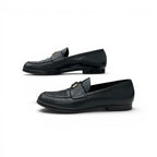 Chanel Loafers Leather Shoes Black Gold CC Logo Flat — view 3