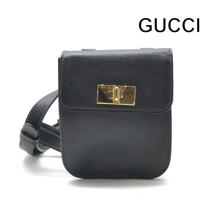 Gucci Logo Turnlock Leather Waist Pouch Shoulder Bag Black Purse
