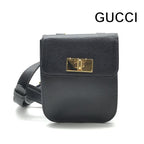 Gucci Logo Turnlock Leather Waist Pouch Shoulder Bag Black Purse