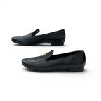 Chanel Flat Shoes Leather Black Gold CC Logo Rhinestone Pearl — view 3