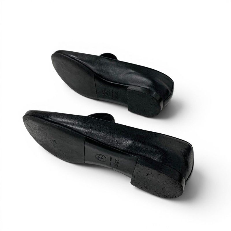 Chanel Flat Shoes Leather Black Gold CC Logo Rhinestone Pearl — view 6