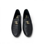 Chanel Flat Shoes Leather Black Gold CC Logo Rhinestone Pearl — view 2