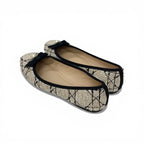 Dior Ballerina Flat Shoes Tweed Fabric Beige Black CD Logo Pearl Ribbon — view 4