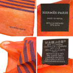 Hermes Items Shawl Cashmere Plume Stitching Neckwear Large Orange Blue Large — view 3