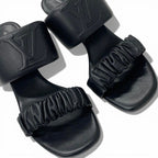 Louis Vuitton Drapy Line Sandals Shoes Leather Black LV Logo Mules — view 9