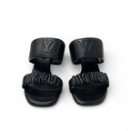 Louis Vuitton Drapy Line Sandals Shoes Leather Black LV Logo Mules — view 3