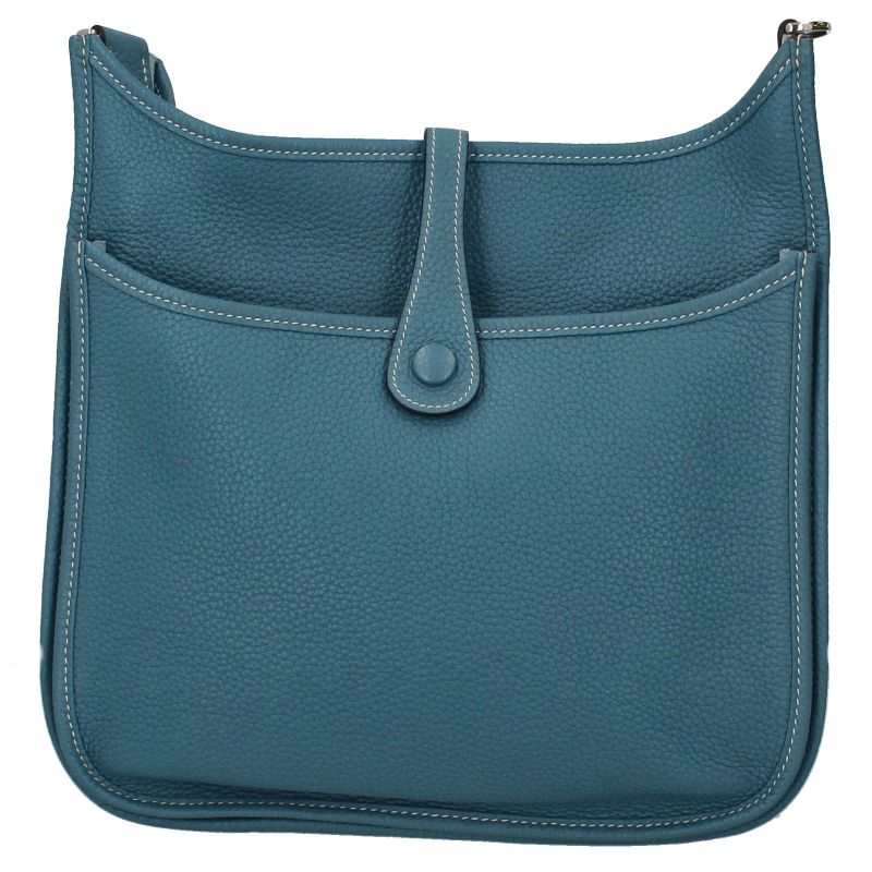 Hermes Evelyne 3 PM Taurillon Clemence Shoulder Bag Blue Jean — view 3